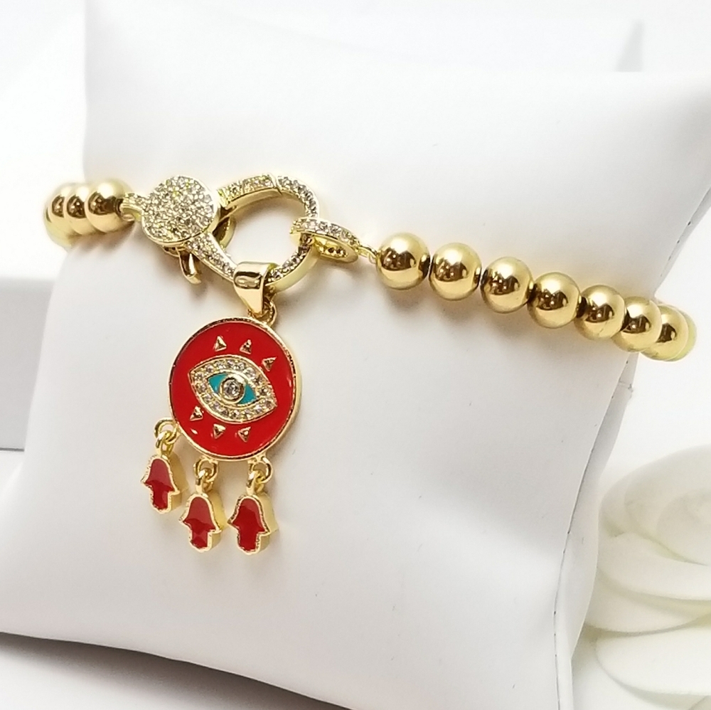 NWT Evil Eye Hamsa 18K Gold Stainless Steel NEW - Picture 8 of 10